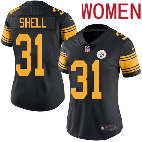 Women Pittsburgh Steelers #31 Donnie Shell Nike Black Vapor Limited Rush NFL Jersey->women nfl jersey->Women Jersey